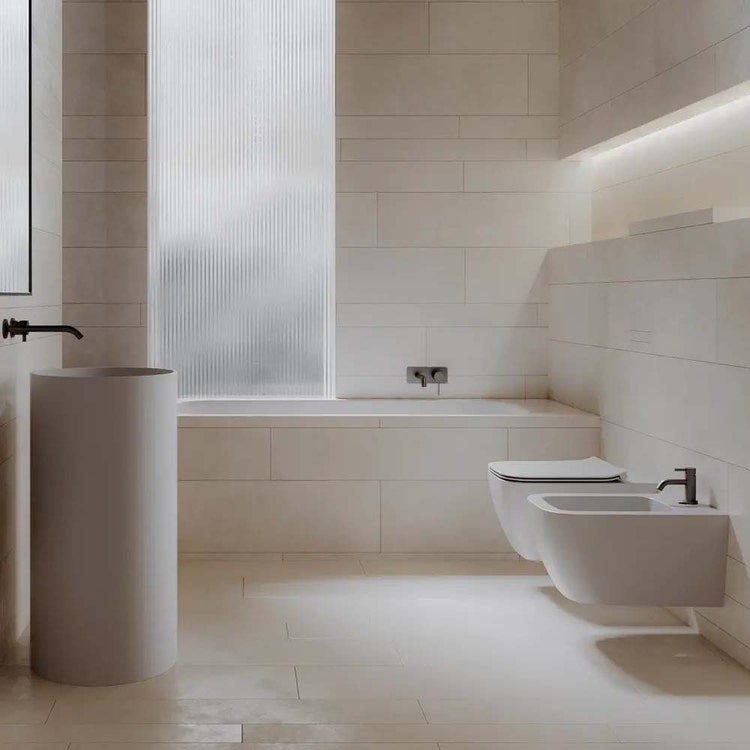 Hatria Wand-WC-Set, Pure Vortex ohne Rand mit Soft-Close-Sitz und Einloch-Bidet, Weiß, glänzende Oberfläche PLANETA 00Y9E501+00Y9E301+00Y9E801