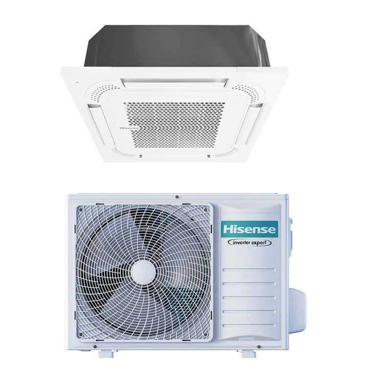 Hisense Kassettengerät-Klimagerät 60x60 cm Monosplit Inverter, Außengerät 2,6 kW Innengerät 9000 BTU, Gitter und Fernbedienung ACT-CC8 ACT26UR4RCC8+PE-QEA-LD+AUW26U4RS8
