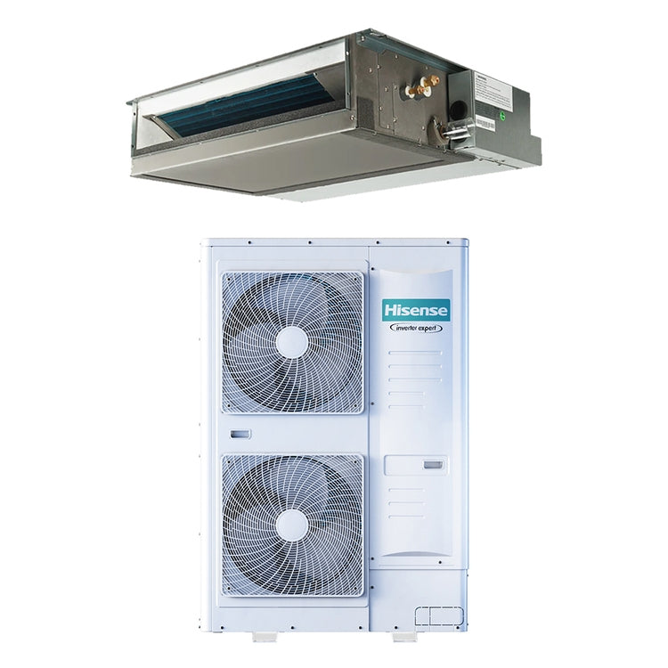 Hisense Kanalisierbare HSP AUD-H8 Klimagerät Kanal- hohe Förderhöhe Monosplit Inverter, Außengerät dreiphasig 19 kW Innengerät 65000 BTU, Fernbedienung und kabelgebundene Steuerung inklusive AUD200UX4RPH8+AUW200U6RZ8