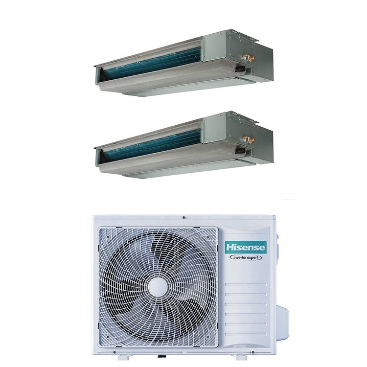 Hisense 2-fach-Split-Klimagerät Kanalgerät Gewerbe, Inverter – Außengerät R32 5,2 kW, Innengeräte 12000+18000 BTU 3AMW52U4RJC+ADT[35]UX4RBL8+ADT[52]UX4RCL8