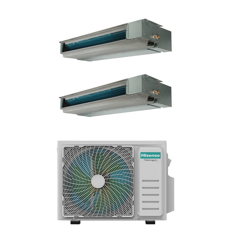 Hisense 2-fach-Split-Klimagerät Kanalgerät Gewerbe, Inverter – Außengerät R32 4,1 kW, Innengeräte 9000+9000 BTU 2AMW42U4RGC+ADT[26|26]UX4RBL8