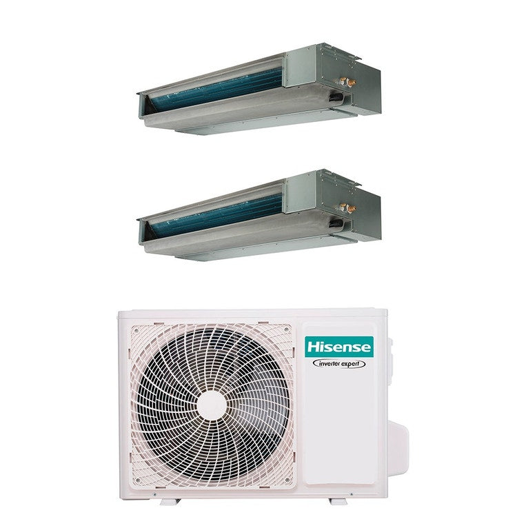 Hisense 2-fach-Split-Klimagerät Kanalgerät Gewerbe, Inverter – Außengerät R32 5 kW, Innengeräte 12000+12000 BTU 2AMW52U4RXC+ADT[35|35]UX4RBL8