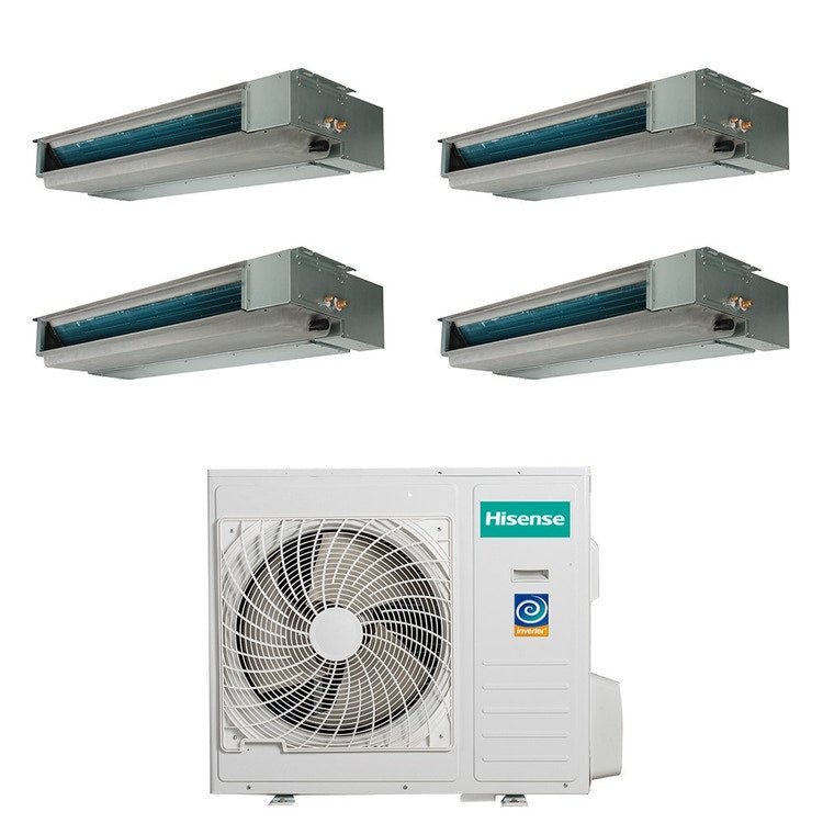 Hisense 4-fach-Split-Klimagerät Kanalgerät Gewerbe, Inverter – Außengerät R32 8 kW, Innengeräte 9000+9000+9000+12000 BTU 4AMW81U4RJC+ADT[26|26|26|35]UX4RBL8