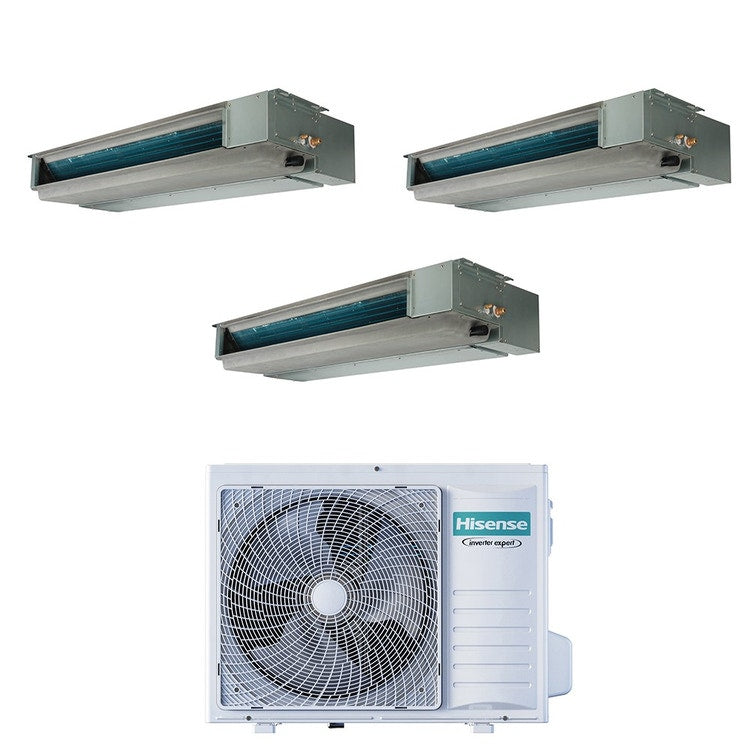 Hisense 3-fach-Split-Klimagerät Kanalgerät Gewerbe, Inverter – Außengerät R32 7 kW, Innengeräte 9000+12000+12000 BTU 3AMW72U4RJC+ADT[26|35|35]UX4RBL8