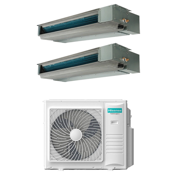 Hisense 2-fach-Split-Klimagerät Kanalgerät SLIM, Inverter, WLAN – Außengerät R32 10 kW, Innengeräte 12000+18000 BTU 5AMW105U4RQC+ADT[35]UX4RBL8+ADT[52]UX4RCL8