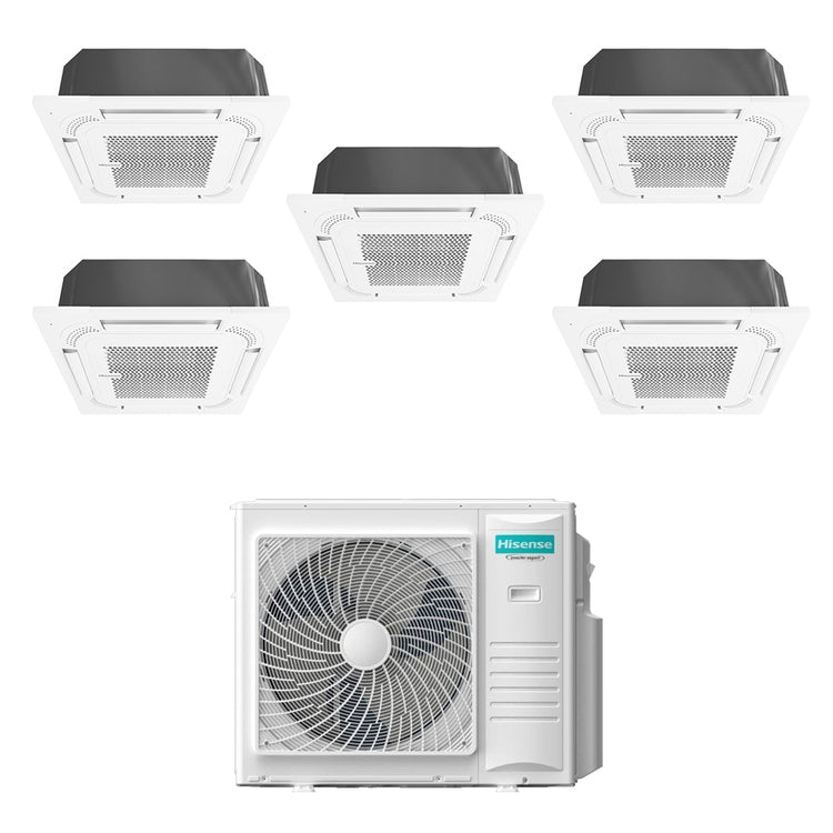 Hisense 5-fach-Split-Klimagerät Kassette 60x60, Inverter, Weiß – Außengerät R32 10 kW, Innengeräte 9000+9000+9000+12000+12000 BTU 5AMW105U4RQC+ACT[26|26|26|35|35]UR4RCC8