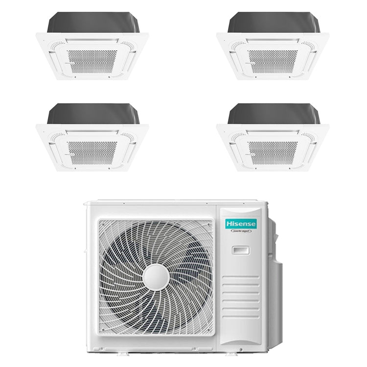 Hisense 4-fach-Split-Klimagerät Kassette 60x60, Inverter, Weiß – Außengerät R32 10 kW, Innengeräte 12000+12000+12000+12000 BTU 5AMW105U4RQC+ACT[35|35|35|35]UR4RCC8