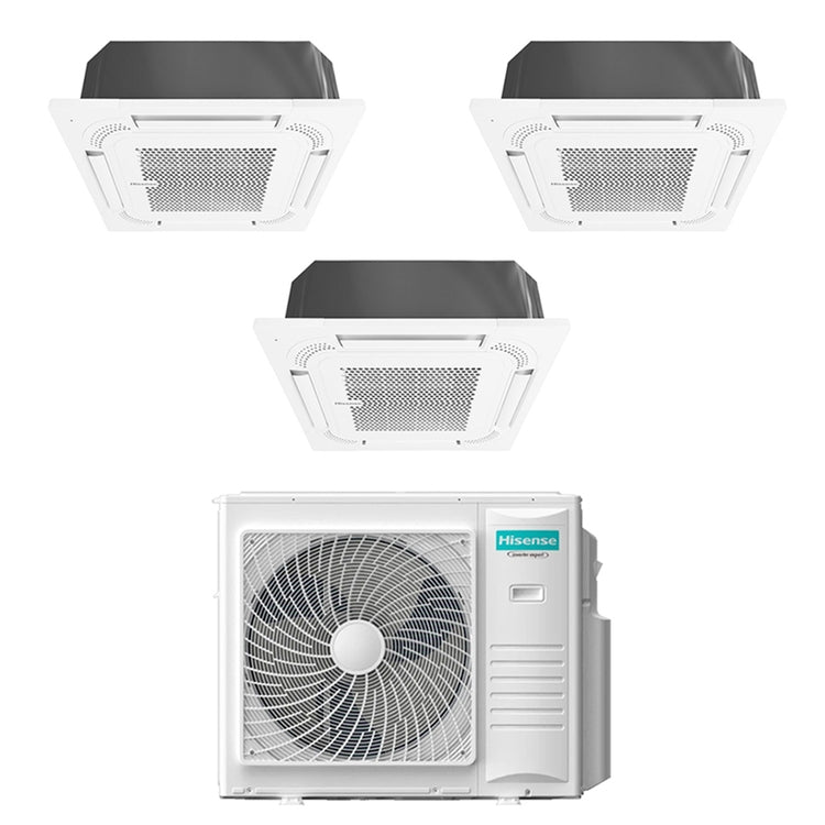 Hisense 3-fach-Split-Klimagerät Kassette 60x60, Inverter, Weiß – Außengerät R32 10 kW, Innengeräte 9000+12000+18000 BTU 5AMW105U4RQC+ACT[26|35|52]UR4RCC8