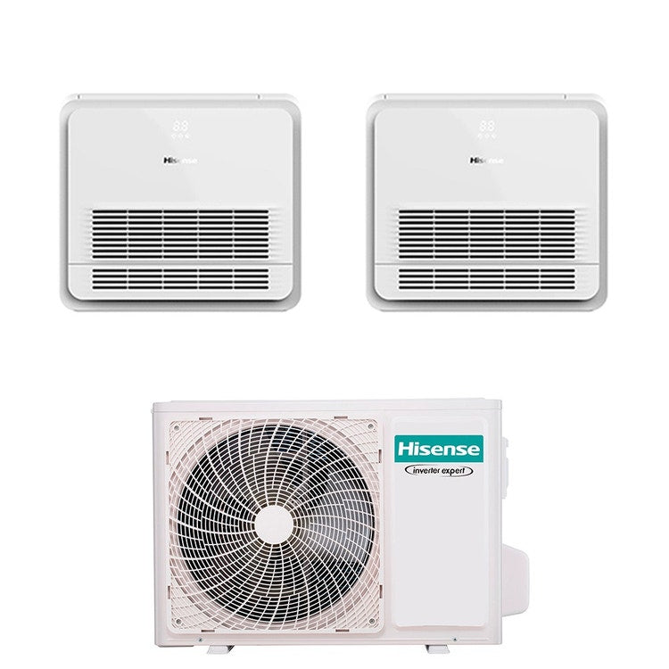 Hisense 2-fach-Split-Klimagerät Konsole Gewerbe, Inverter, WLAN, Weiß – Außengerät R32 5 kW, Innengeräte 12000+12000 BTU 2AMW52U4RXC+AKT[35|35]UR4RSK8