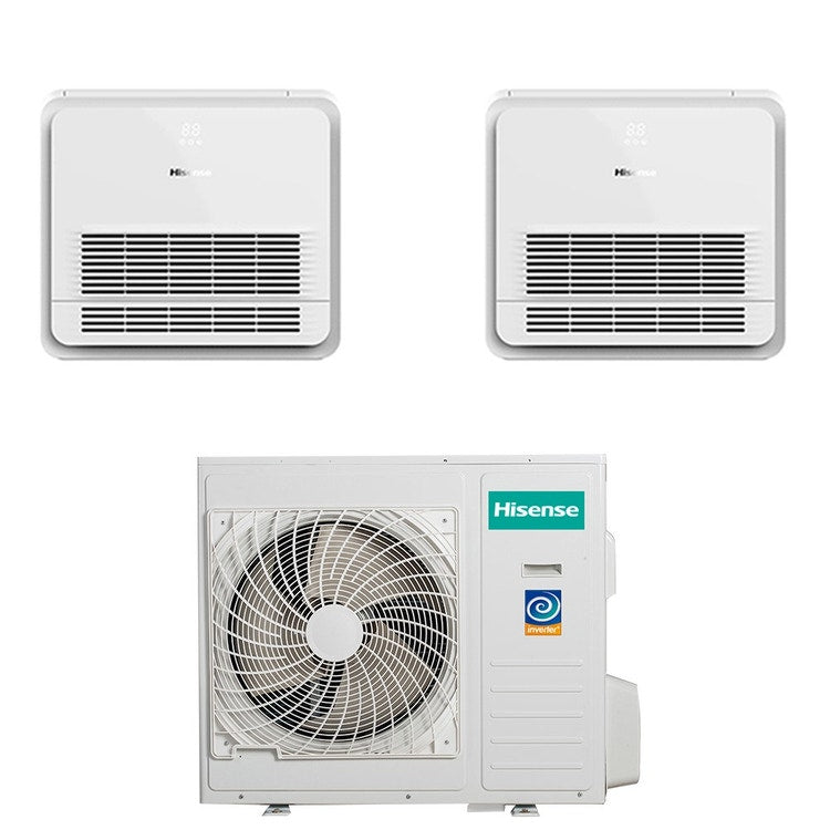 Hisense 2-fach-Split-Klimagerät Konsole Gewerbe, Inverter, WLAN, Weiß – Außengerät R32 8 kW, Innengeräte 12000+18000 BTU 4AMW81U4RJC+AKT[52]UR4RJK8+AKT[35]UR4RSK8