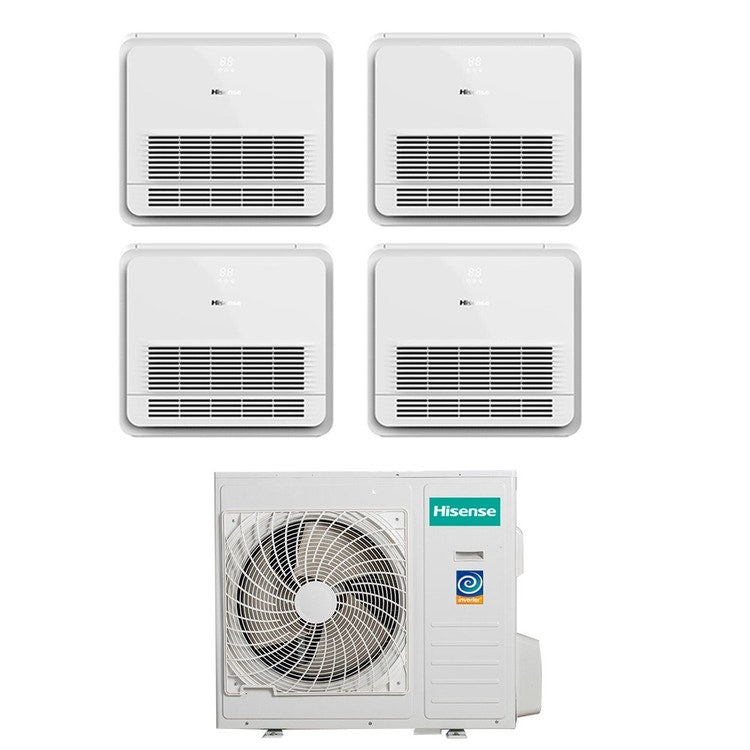Hisense 4-fach-Split-Klimagerät Konsole Gewerbe, Inverter, WLAN, Weiß – Außengerät R32 8 kW, Innengeräte 9000+9000+9000+9000 BTU 4AMW81U4RJC+AKT[26|26|26|26]UR4RSK8