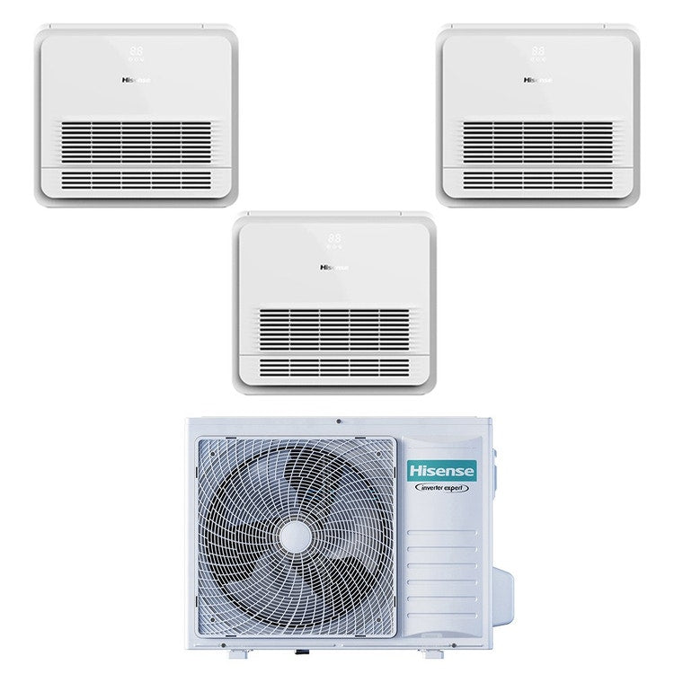 Hisense 3-fach-Split-Klimagerät Konsole Gewerbe, Inverter, WLAN, Weiß – Außengerät R32 5,2 kW, Innengeräte 9000+9000+9000 BTU 3AMW52U4RJC+AKT[26|26|26]UR4RSK8