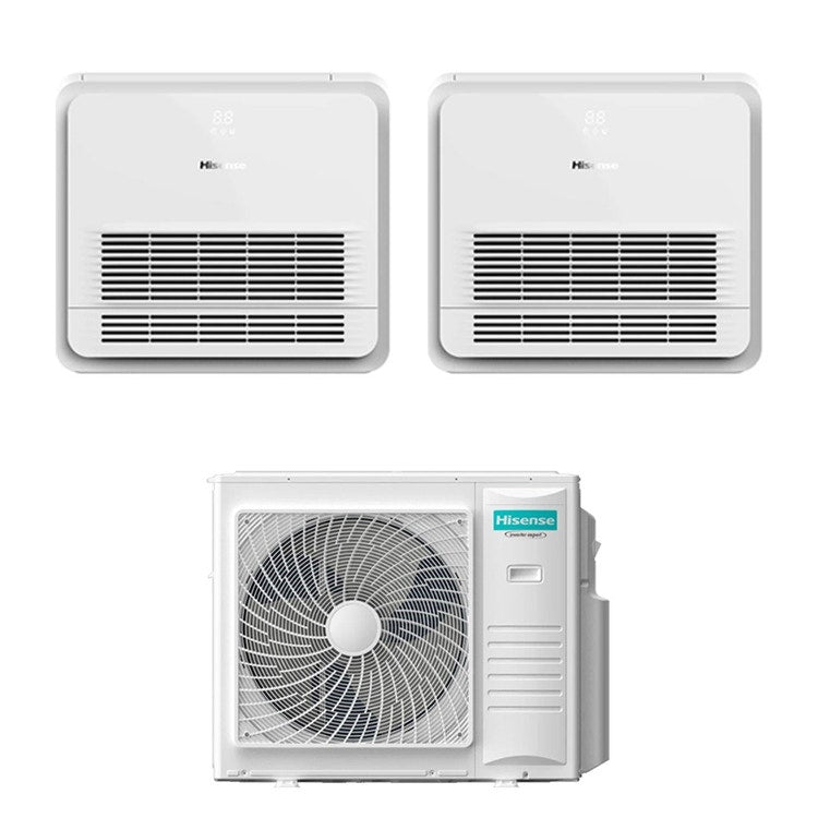Hisense 2-fach-Split-Klimagerät Konsole, Inverter, Weiß – Außengerät R32 10 kW, Innengeräte 18000+18000 BTU 5AMW105U4RQC+AKT[52|52]UR4RK8