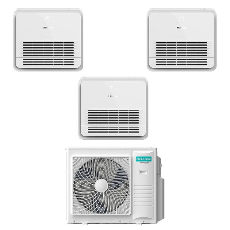 Hisense 3-fach-Split-Klimagerät Konsole, Inverter, Weiß – Außengerät R32 10 kW, Innengeräte 12000+12000+18000 BTU 5AMW105U4RQC+AKT[35|35|52]UR4RK8