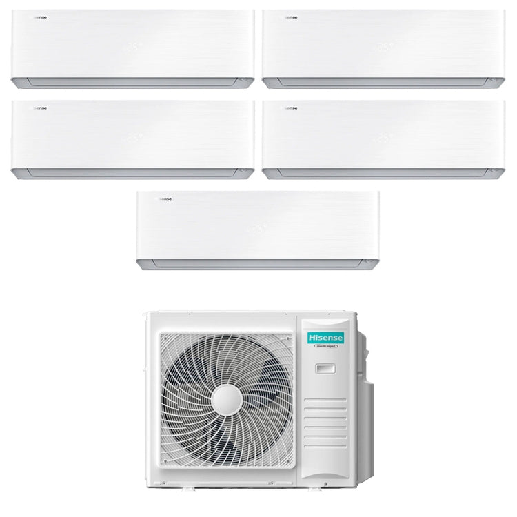Hisense 5-fach-Split-Klimagerät ENERGY PRO X, Wandgerät, Inverter, WLAN, Weiß – Außengerät R32 10 kW, Innengeräte 9000+9000+9000+9000+12000 BTU 5AMW105U4RQC+QH[25|25|25|25|35]XV3AG
