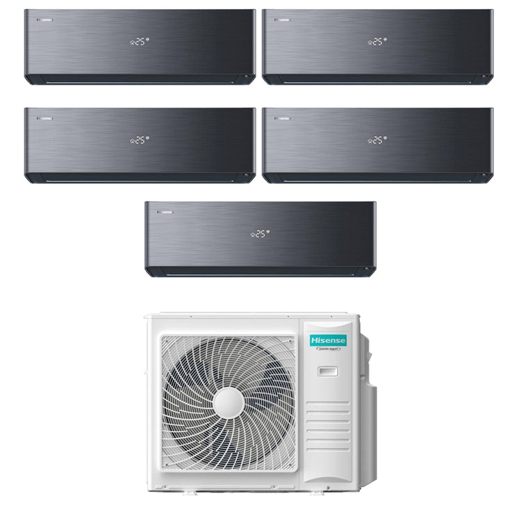 Hisense 5-fach-Split-Klimagerät ENERGY PRO X, Wandgerät, Inverter, WLAN, Schwarz – Außengerät R32 10 kW, Innengeräte 9000+9000+9000+9000+12000 BTU 5AMW105U4RQC+QH[25|25|25|25|35]XV4BG
