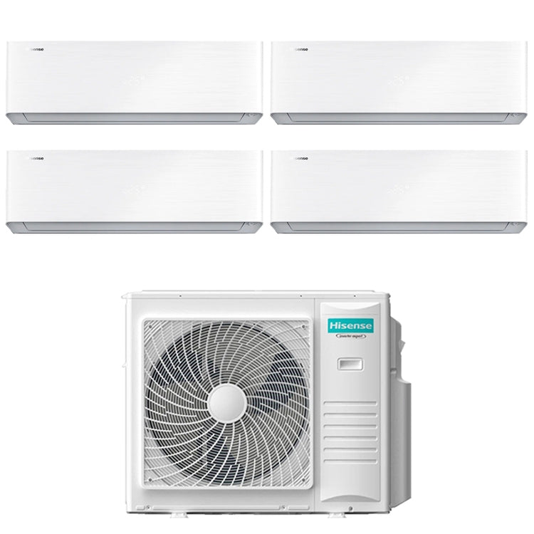 Hisense 4-fach-Split-Klimagerät ENERGY PRO X, Wandgerät, Inverter, WLAN, Weiß – Außengerät R32 10 kW, Innengeräte 9000+9000+12000+18000 BTU 5AMW105U4RQC+QH[25|25|35]XV3AG+QH[50]BV0AG