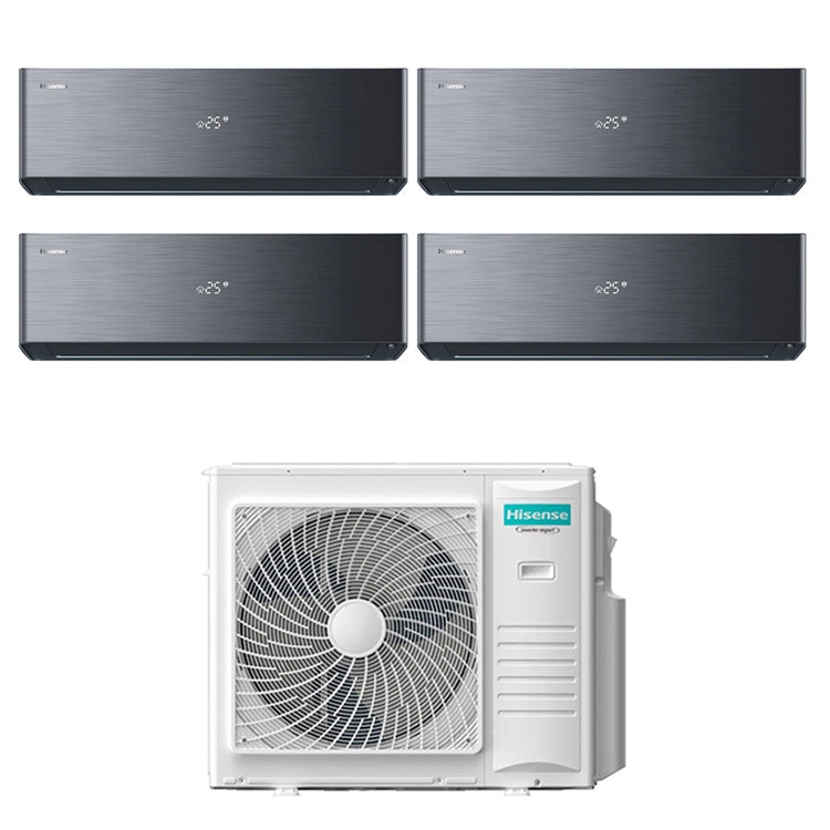 Hisense 4-fach-Split-Klimagerät ENERGY PRO X, Wandgerät, Inverter, WLAN, Schwarz – Außengerät R32 10 kW, Innengeräte 9000+9000+9000+18000 BTU 5AMW105U4RQC+QH[25|25|25]XV4BG+QH[50]BV0BG