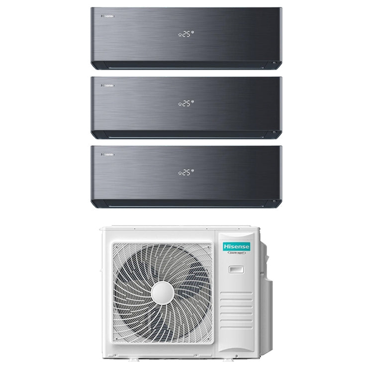 Hisense 3-fach-Split-Klimagerät ENERGY PRO X, Wandgerät, Inverter, WLAN, Schwarz – Außengerät R32 10 kW, Innengeräte 9000+9000+12000 BTU 5AMW105U4RQC+QH[25|25|35]XV4BG