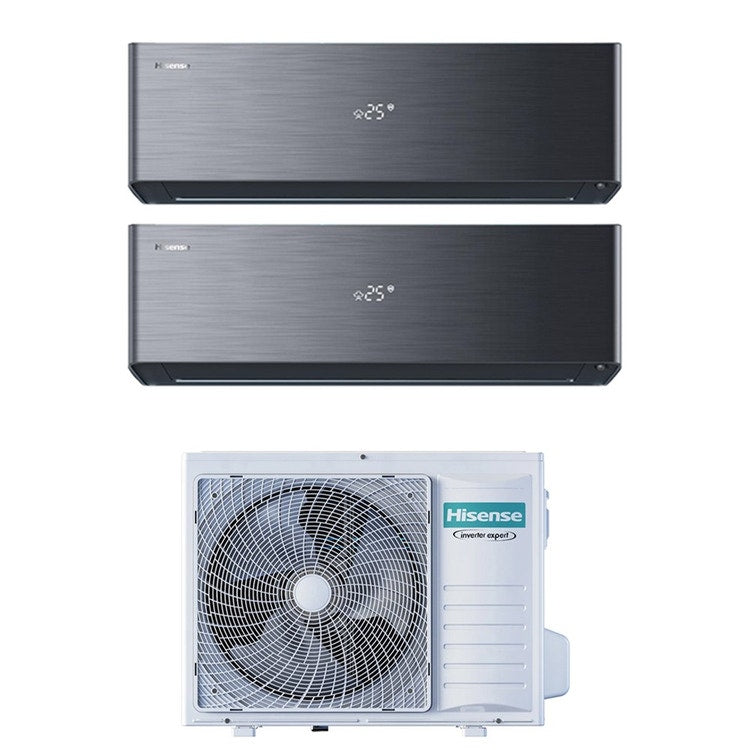 Hisense 2-fach-Split-Klimagerät ENERGY PRO X, Wandgerät, Inverter, WLAN, Schwarz – Außengerät R32 6,3 kW, Innengeräte 12000+18000 BTU 3AMW62U4RJC+QH[35]XV4BG+QH[50]BV0BG