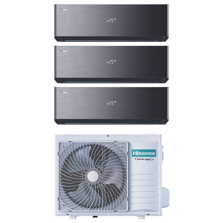 Hisense 3-fach-Split-Klimagerät ENERGY PRO X, Wandgerät, Inverter, WLAN, Schwarz – Außengerät R32 8 kW, Innengeräte 9000+12000+12000 BTU 4AMW81U4RJC+QH[25|35|35]XV4BG