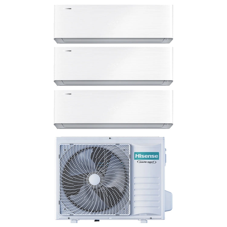 Hisense 3-fach-Split-Klimagerät ENERGY PRO X, Wandgerät, Inverter, WLAN, Weiß – Außengerät R32 8 kW, Innengeräte 9000+9000+9000 BTU 4AMW81U4RJC+QH[25|25|25]XV3AG