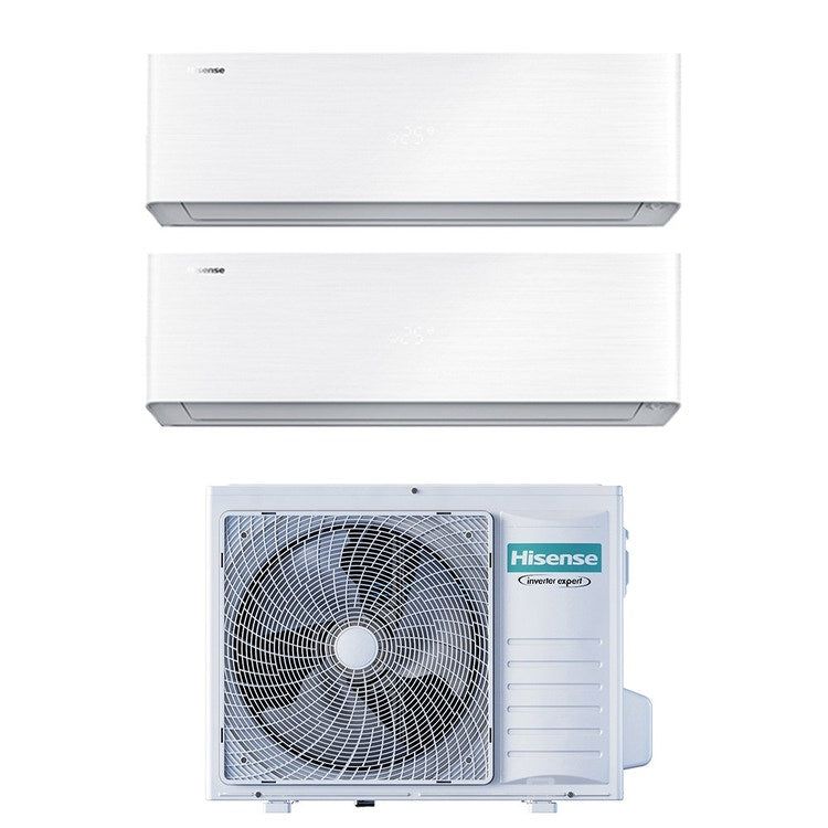 Hisense 2-fach-Split-Klimagerät ENERGY PRO X, Wandgerät, Inverter, WLAN, Weiß – Außengerät R32 5,5 kW, Innengeräte 9000+9000 BTU 3AMW52U4RJC+QH[25|25]XV3AG