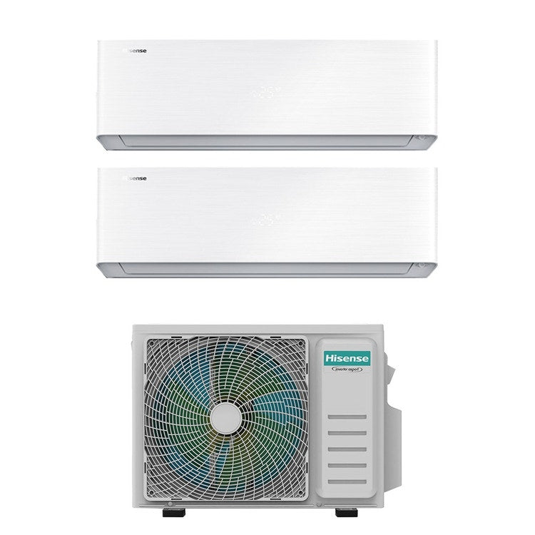 Hisense 2-fach-Split-Klimagerät ENERGY PRO X, Wandgerät, Inverter, WLAN, Weiß – Außengerät R32 4,1 kW, Innengeräte 9000+9000 BTU 2AMW42U4RGC+QH[25|25]XV3AG