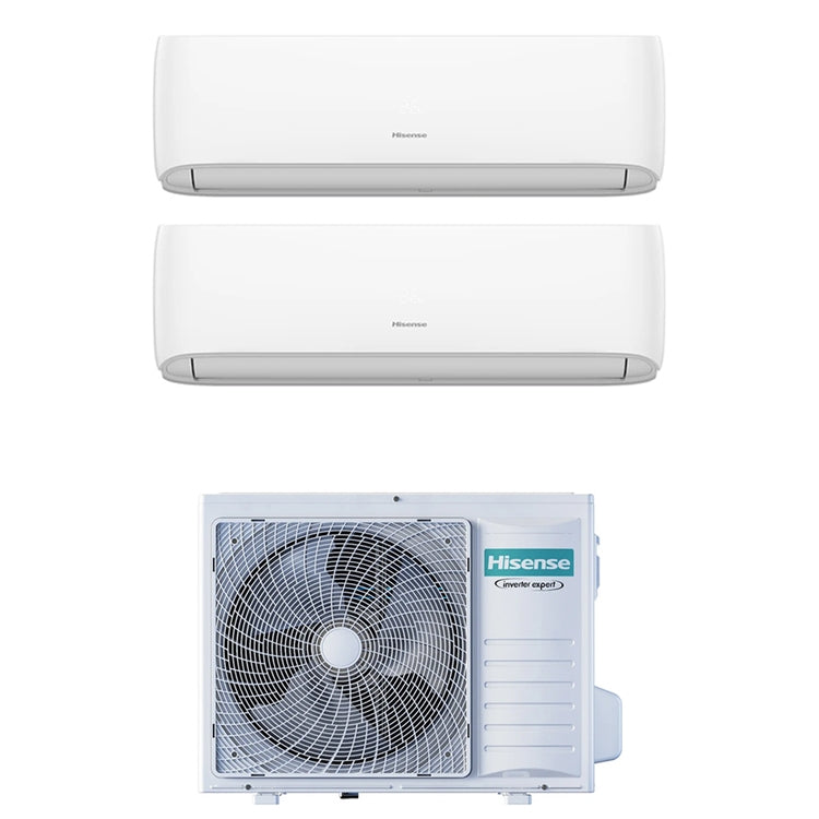 Hisense 2-fach-Split-Klimagerät HI COMFORT, Wandgerät, Inverter, WLAN, Weiß – Außengerät R32 5,5 kW, Innengeräte 7000+12000 BTU 3AMW52U4RJC+CF[20]YR4BG+CF[35]MR0BG