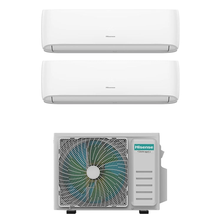 Hisense 2-fach-Split-Klimagerät HI COMFORT, Wandgerät, Inverter, WLAN, Weiß – Außengerät R32 5 kW, Innengeräte 7000+7000 BTU 2AMW52U4RXC+CF[20|20]YR4BG