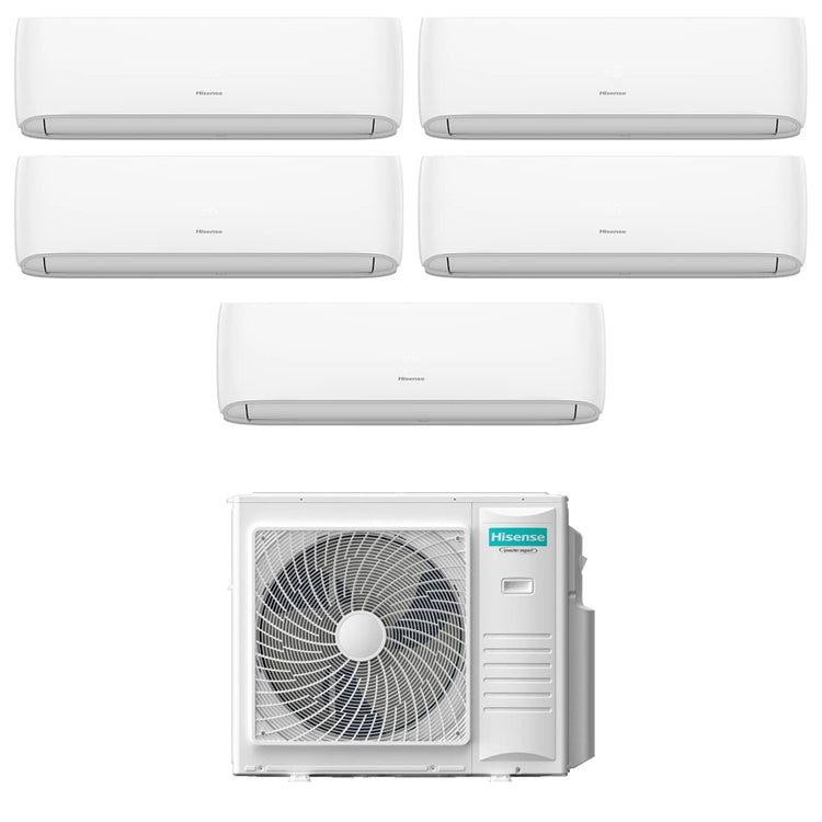Hisense 5-fach-Split-Klimagerät HI COMFORT, Wandgerät, Inverter, WLAN, Weiß – Außengerät R32 10 kW, Innengeräte 7000+7000+9000+12000+18000 BTU 5AMW105U4RQC+CF[20|20|25]YR4BG+CF35MR0BG+CF50XS1GG