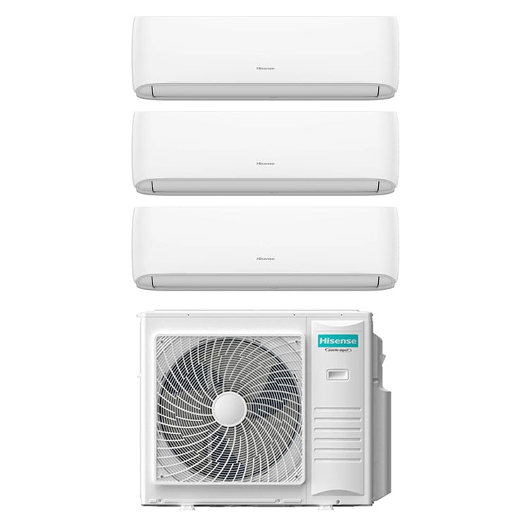 Hisense 3-fach-Split-Klimagerät HI COMFORT, Wandgerät, Inverter, WLAN, Weiß – Außengerät R32 10 kW, Innengeräte 9000+9000+18000 BTU 5AMW105U4RQC+CF[25|25]YR4BG+CF[50]XS1GG