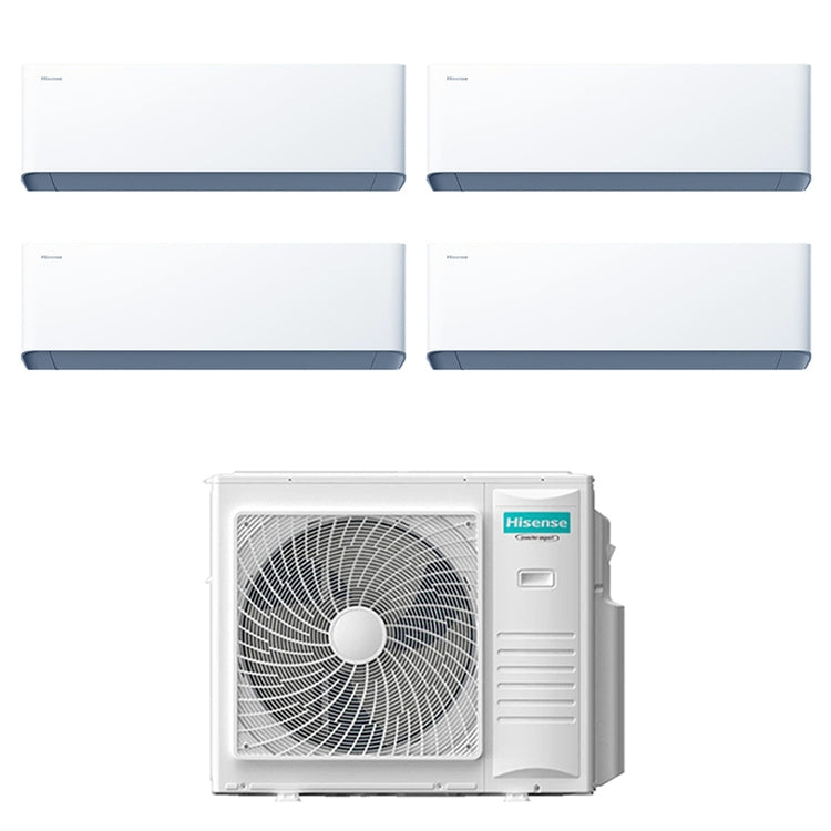 Hisense 4-fach-Split-Klimagerät UNI HB, Wandgerät, Inverter, WLAN, Weiß – Außengerät R32 10 kW, Innengeräte 7000+7000+7000+9000 BTU 5AMW105U4RQC+HB[20|20|20|25]XU0AG