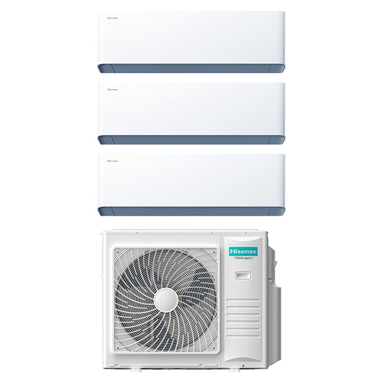 Hisense 3-fach-Split-Klimagerät UNI HB, Wandgerät, Inverter, WLAN, Weiß – Außengerät R32 10 kW, Innengeräte 12000+18000+24000 BTU 5AMW105U4RQC+HB[35]XU0AG+HB[50]BP0AG+HB[70]KW0AG