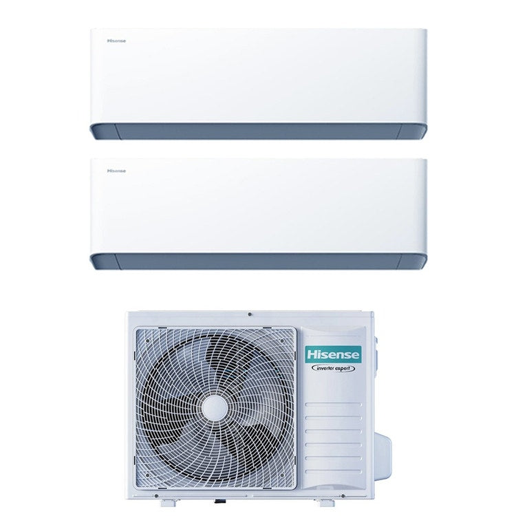 Hisense 2-fach-Split-Klimagerät UNI HB, Wandgerät, Inverter, WLAN, Weiß – Außengerät R32 6,3 kW, Innengeräte 7000+9000 BTU 3AMW62U4RJC+HB[20|25]XU0AG