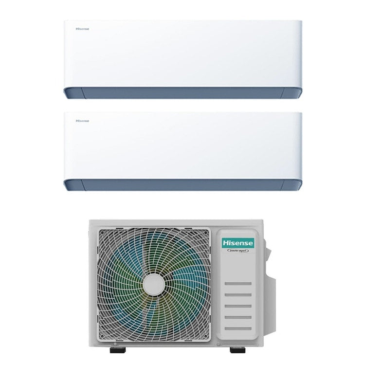 Hisense 2-fach-Split-Klimagerät UNI HB, Wandgerät, Inverter, WLAN, Weiß – Außengerät R32 5 kW, Innengeräte 7000+9000 BTU 2AMW52U4RXC+HB[20|25]XU0AG
