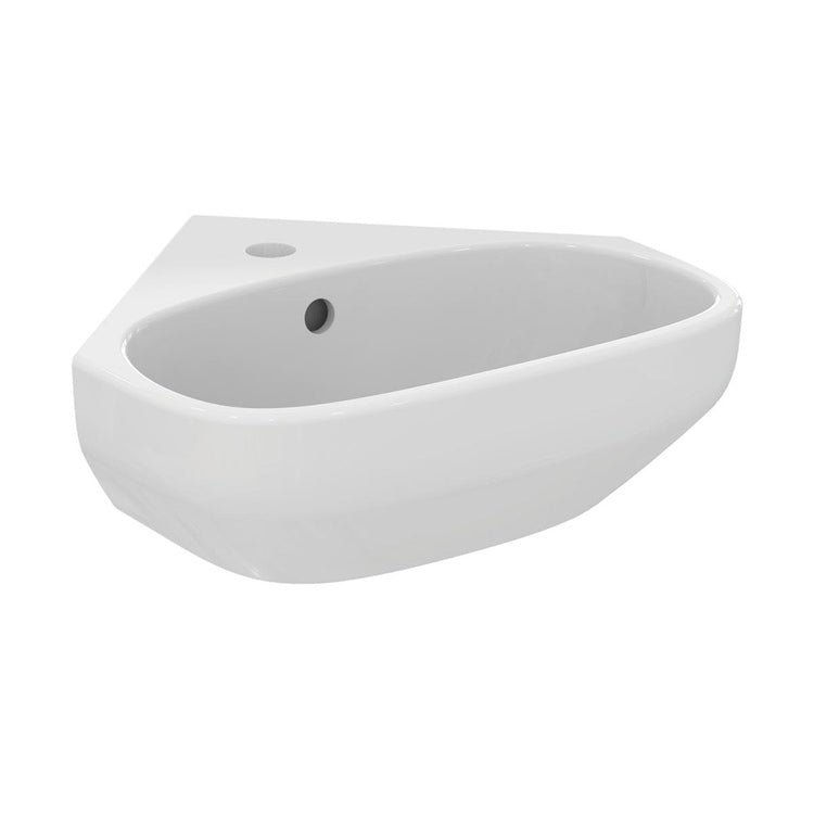 Ideal Standard Eck-Waschtisch L. 45 cm, Einloch, mit Überlauf, Weiß, glänzende Oberfläche I.LIFE T451601
