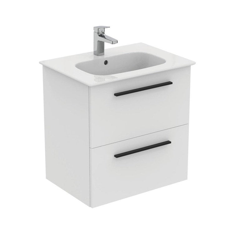 Ideal Standard I.Life Ein Set mit Unterschrank L. 60 cm, 2 Schubladen, Weiß mattes Finish und Waschbecken L. 60 cm mit Armaturenloch und Überlauf, Weiß glänzendes Finish T5255DU+T461901
