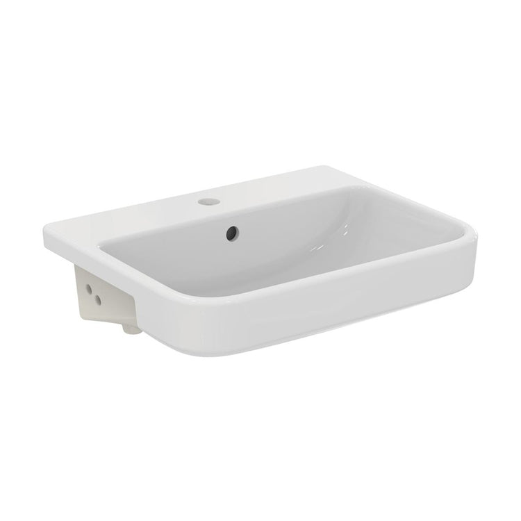 Ideal Standard Halb eingelassenes Waschbecken L. 55 cm, ein Loch, mit Überlauf, Weiß, glänzende Oberfläche I.LIFE B T461101