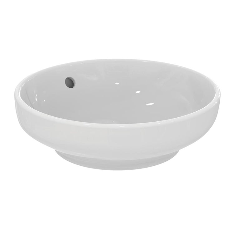Ideal Standard Aufsatzwaschbecken rund Ø 40 cm, ohne Armaturenloch, mit Überlauf, Weiß, glänzende Oberfläche I.LIFE B VESSEL T509101