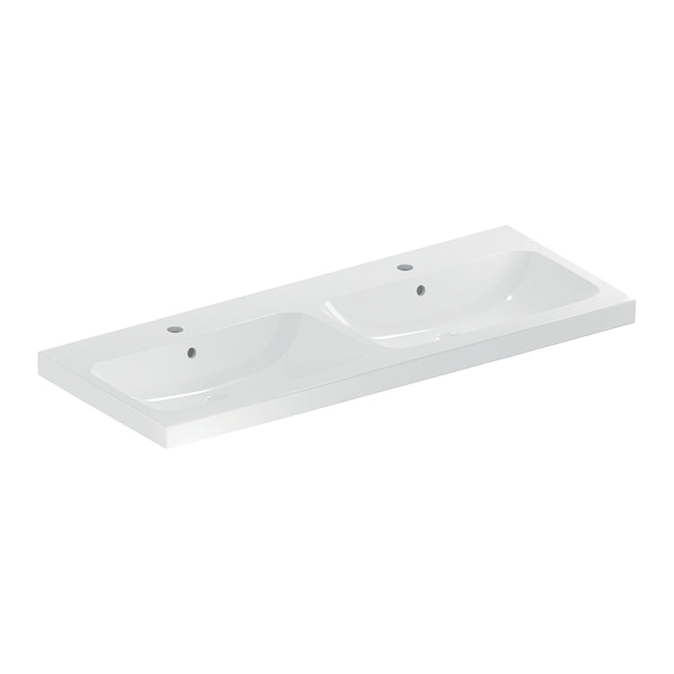 Geberit Doppelwaschbecken L. 120 cm, mit Wasserhahnloch und Überlauf, Weiß, glänzende Oberfläche ICON LIGHT 501.838.00.1