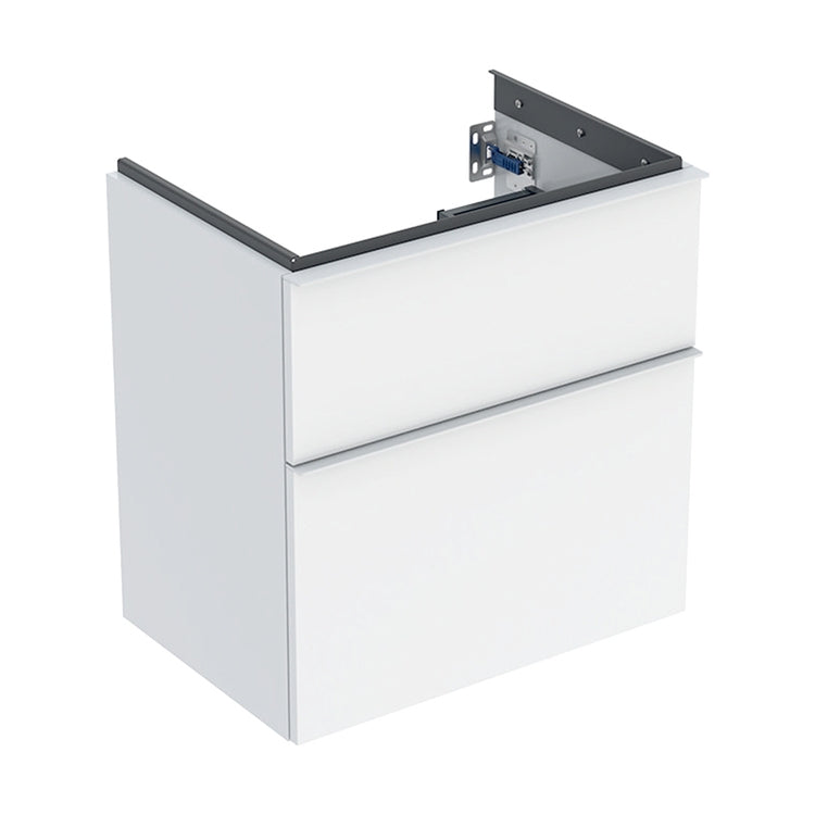 Geberit Mobiles kompaktes hängendes Waschbecken-Unterschrank L. 60 cm, mit zwei Schubladen, Griff in Weiß matt, Korpus in Weiß glänzend ICON 502.307.01.1