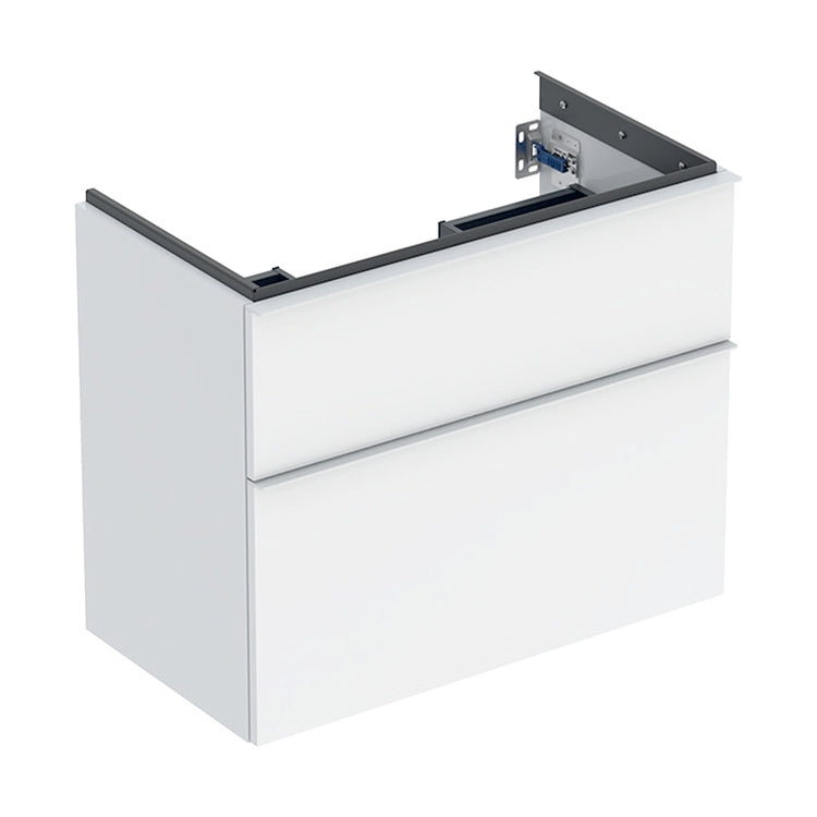 Geberit Mobiles kompaktes hängendes Waschbecken-Unterschrank L. 75 cm, mit zwei Schubladen, Griff in Weiß matt, Korpus in Weiß glänzend ICON 502.308.01.1