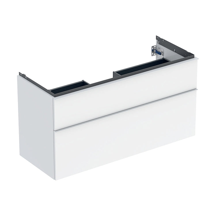Geberit Mobil hängend L. 120 cm für Waschtisch, mit zwei Schubladen mit Softclose, Griff in Weiß matt, Korpus in Weiß glänzend ICON 502.306.01.1