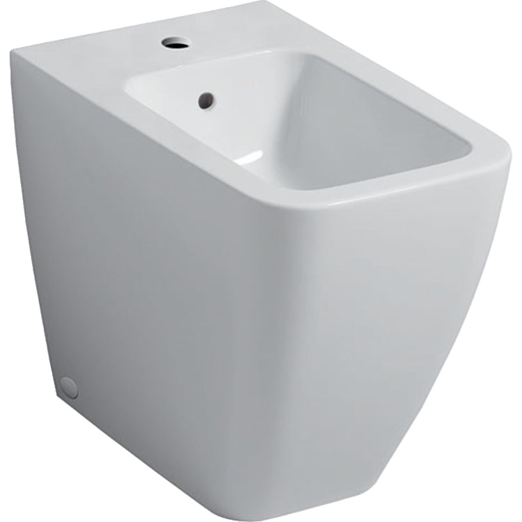 Geberit Bodenstehendes Bidet, mit Wasserhahnloch, Überlauf und verdeckten Befestigungen, Weiß, glänzende Oberfläche ICON SQUARE 231950000