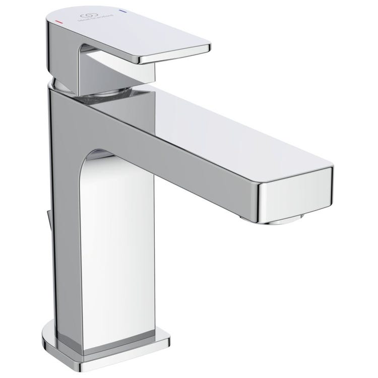 Ideal Standard Einhand-Waschtischarmatur H. 14,4 cm, mit Ablaufbedienungsstange und Ablaufgarnitur, Chromoberfläche EDGE A7101AA