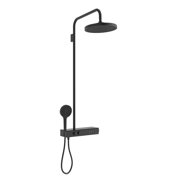 Ideal Standard Duschsäule mit rundem Duschkopf 30 cm, Handbrause, Rücklaufverschraubung, integrierte XXL-Ablage und 175 cm Schlauch, ohne Unterputzkörper, Farbe Seidenschwarz, matte Oberfläche SOLOS A7882XG