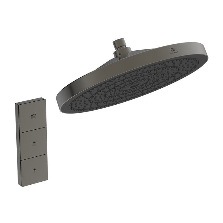 Ideal Standard Runder Duschkopf Ø 30 cm, 3 Strahlarten, mit schwenkbarem Gelenk, Oberfläche magnetic grey SOLOS A7889A5