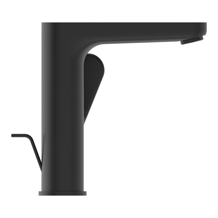 Ideal Standard Einhebel-Waschtischarmatur, mit Bedienhebel und Ablaufgarnitur 1-1/4", seitlicher Bedienung, Schwarz matt CERAFINE O BC703XG