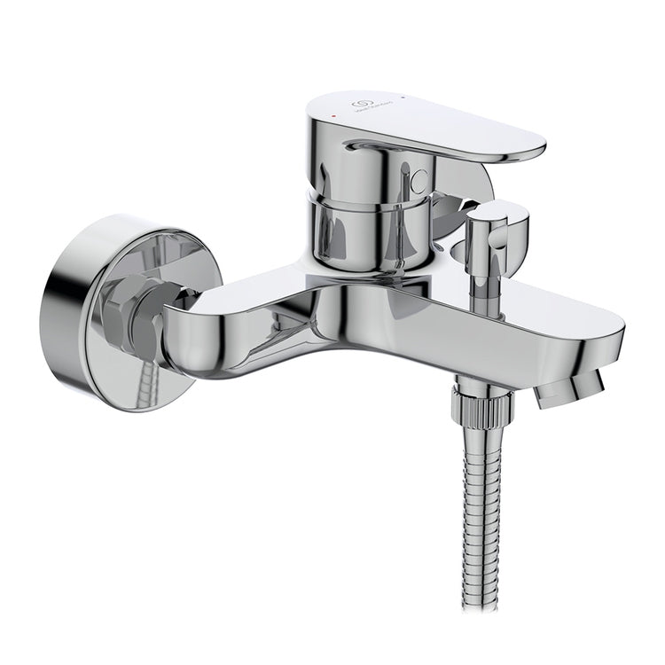 Ideal Standard Einhand-Außenmischer für Badewanne/Dusche, mit Einzelfunktions-Handbrause, Wandhalterung und 150 cm Schlauch, Chromoberfläche CERAFINE O BC706AA